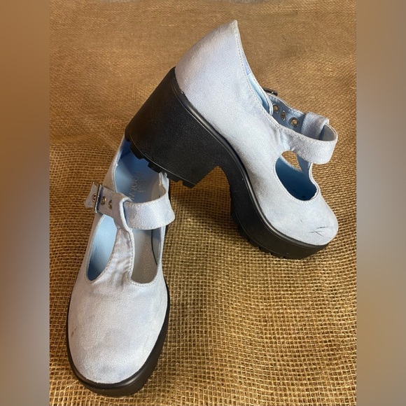 Koi Footwear Light Blue Platform Mary Janes, Size 3/36, Vegan Suede, Buckle - Picture 3 of 7